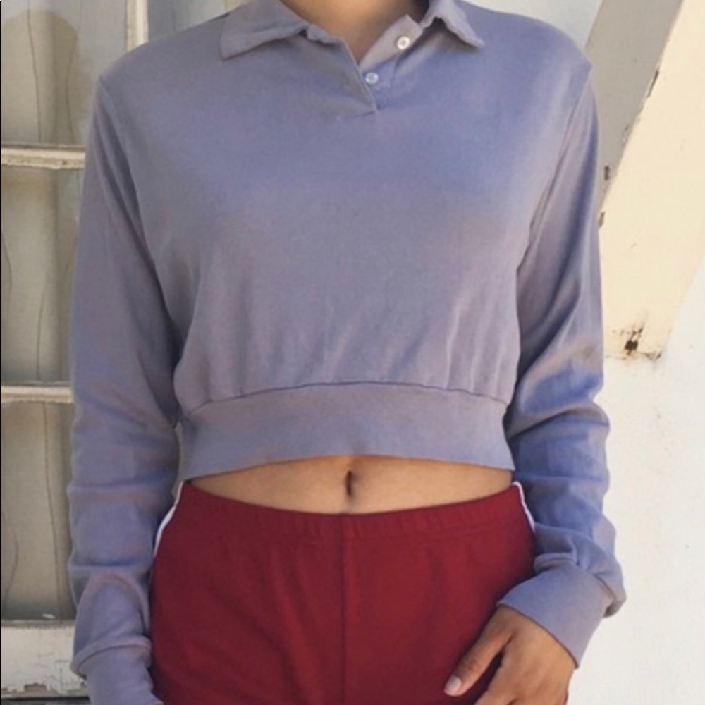 brandy melville cropped collared long sleeve